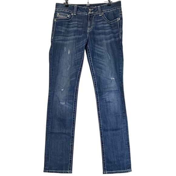 Miss Me Mid Rise Distressed Boot Cut Jeans Flap Back Pockets JP50015K-4 Women 31 - Picture 1 of 9